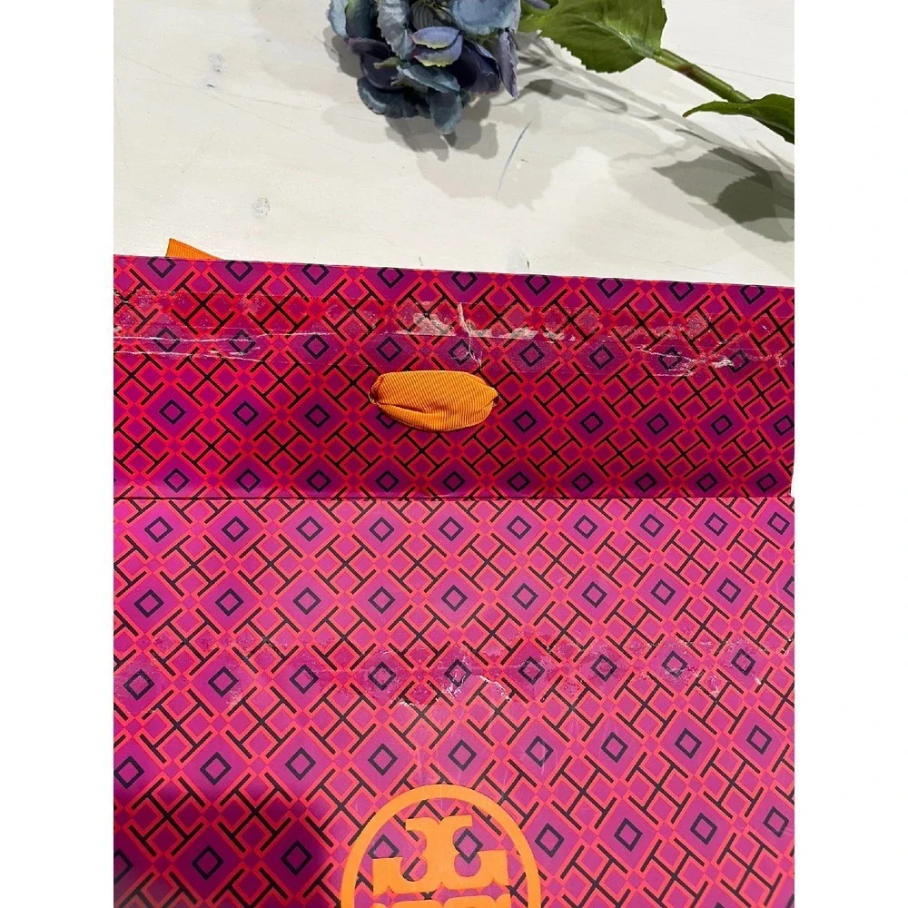 Tory Burch‎ Gift Bag Shopping Tote Orange Bow Pink Geometric Print